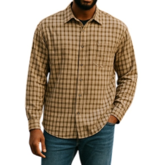 TIMBERLAND Mens Aged Washed Plaid Shirt Tan Brown Organic Cotton Long Sleeve XL - Picture 1 of 13